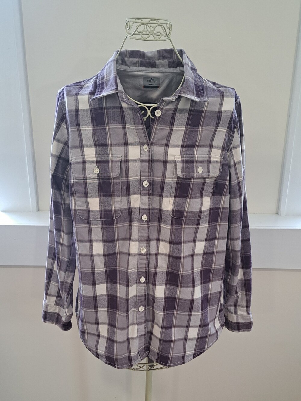 Ridgewear Toughcut Women's Purple Plaid Flannel Western Cowgirl Outdoor Top L.